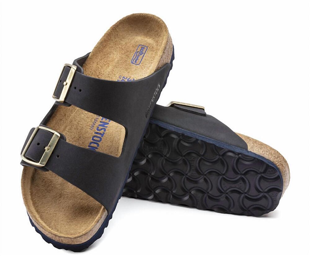 NEW BIRKENSTOCK women's arizona soft foot bed nubuck sandal in midnight